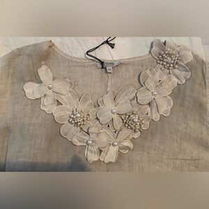 Natural Linen Dress with Flower Appliqué